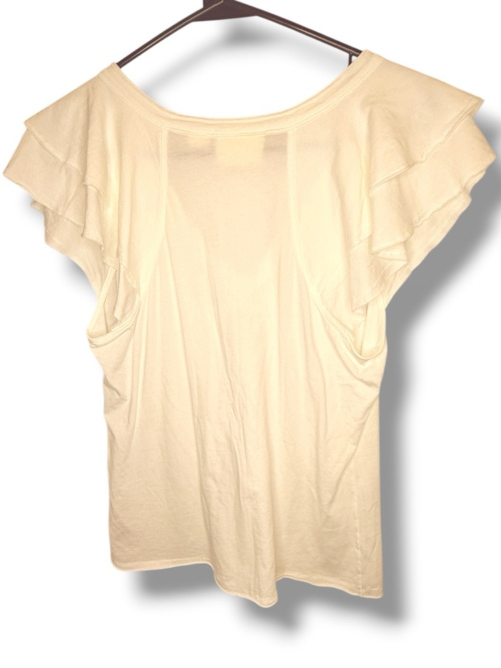 Maeve by Anthropologie White Flutter Sleeve V-Neck Top medium ruffles - Picture 2 of 4